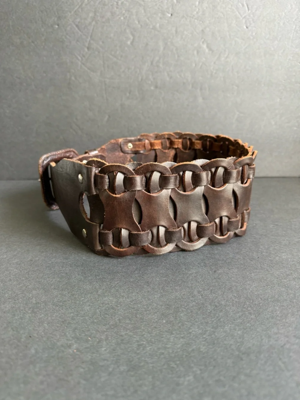 Vintage Woven Leather Belt Waist Statement Wide Brown Womens Small / Medium